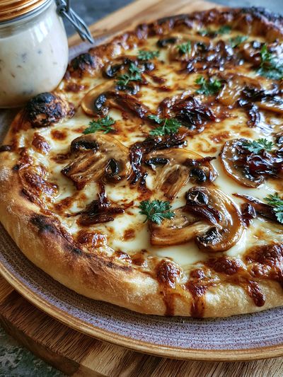 Mushroom Pizza Food Photography Poster. poster