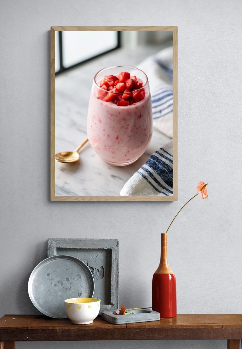 Strawberry Yogurt Dessert Photography Poster. — room view 3