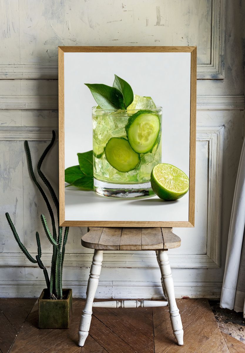 Cucumber Lime Cocktail Photography Poster. room preview