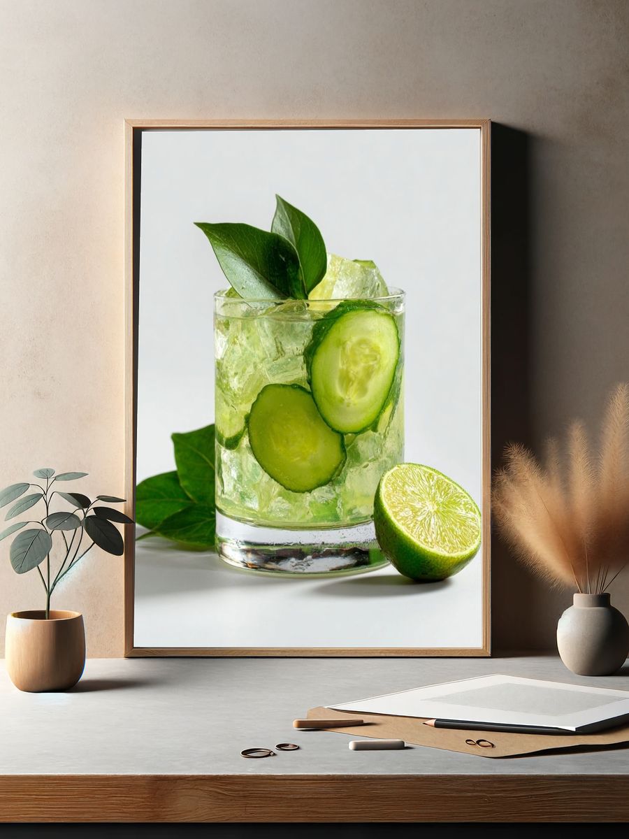 Cucumber Lime Cocktail Photography Poster. — room view 2