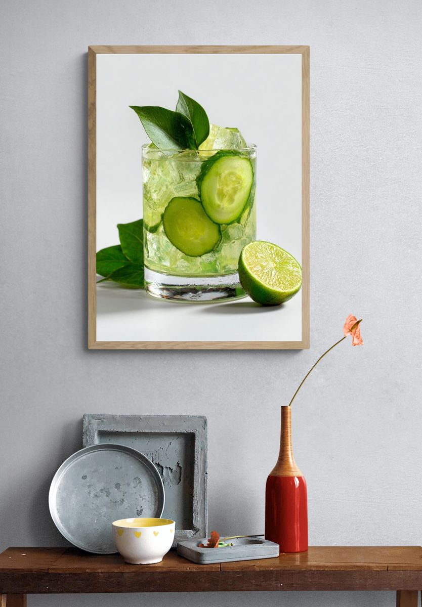 Cucumber Lime Cocktail Photography Poster. — room view 3