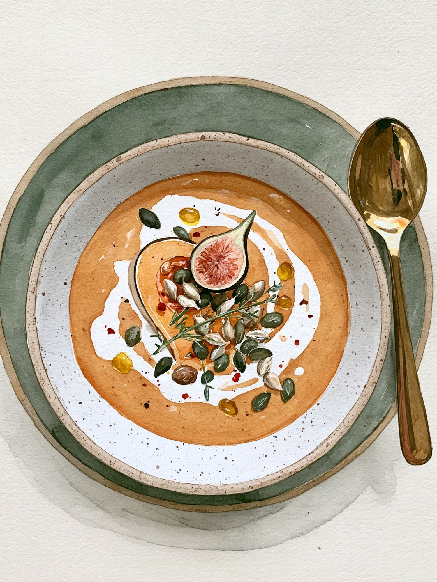 Fig and Soup Bowl Watercolor Print. poster detail