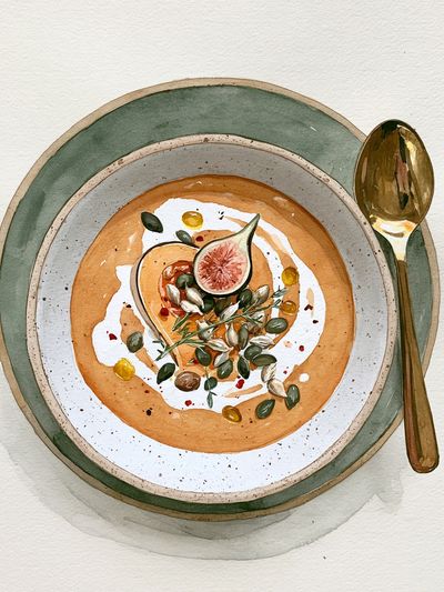 Fig and Soup Bowl Watercolor Print.