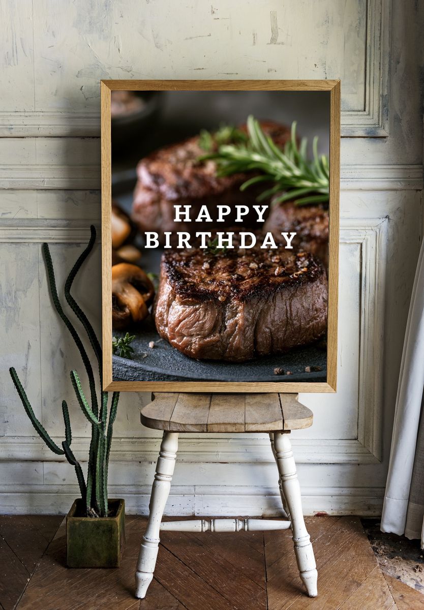 Happy Birthday Steak Typography Print. — room view 1