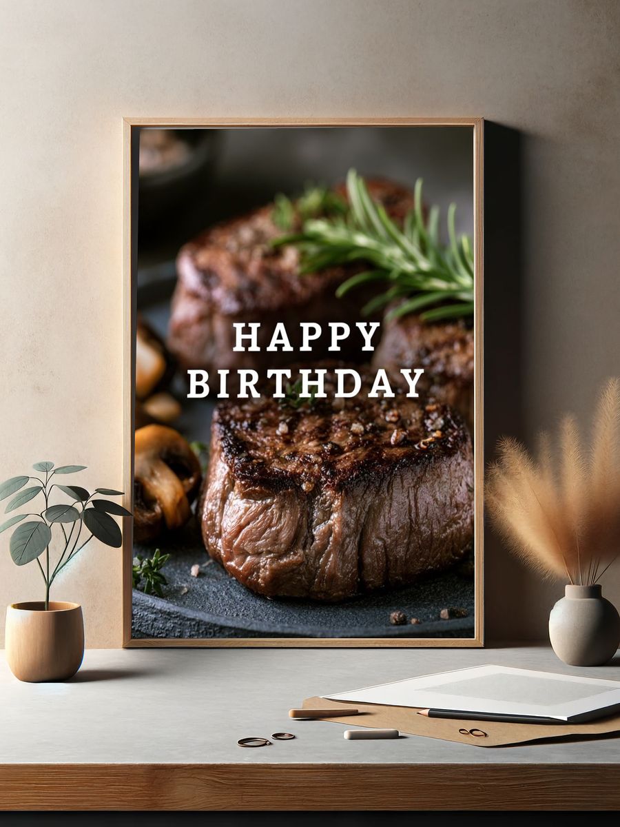 Happy Birthday Steak Typography Print. — room view 2