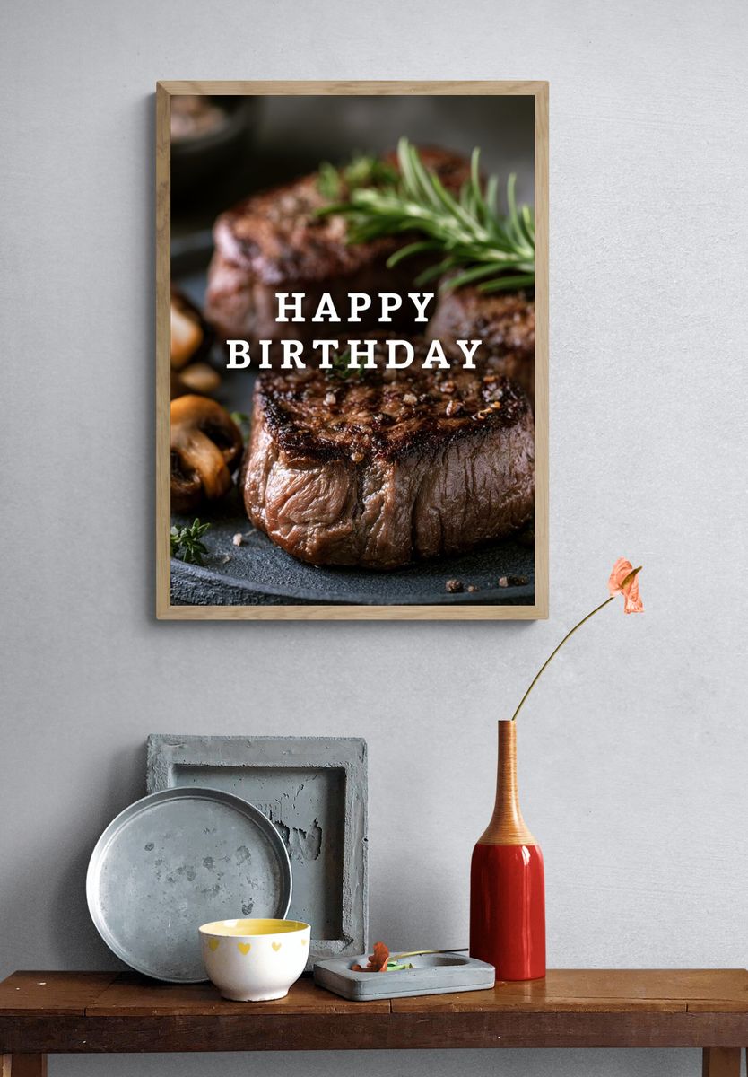 Happy Birthday Steak Typography Print. — room view 3