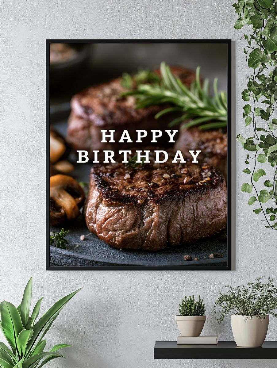 Happy Birthday Steak Typography Print. — room view 4
