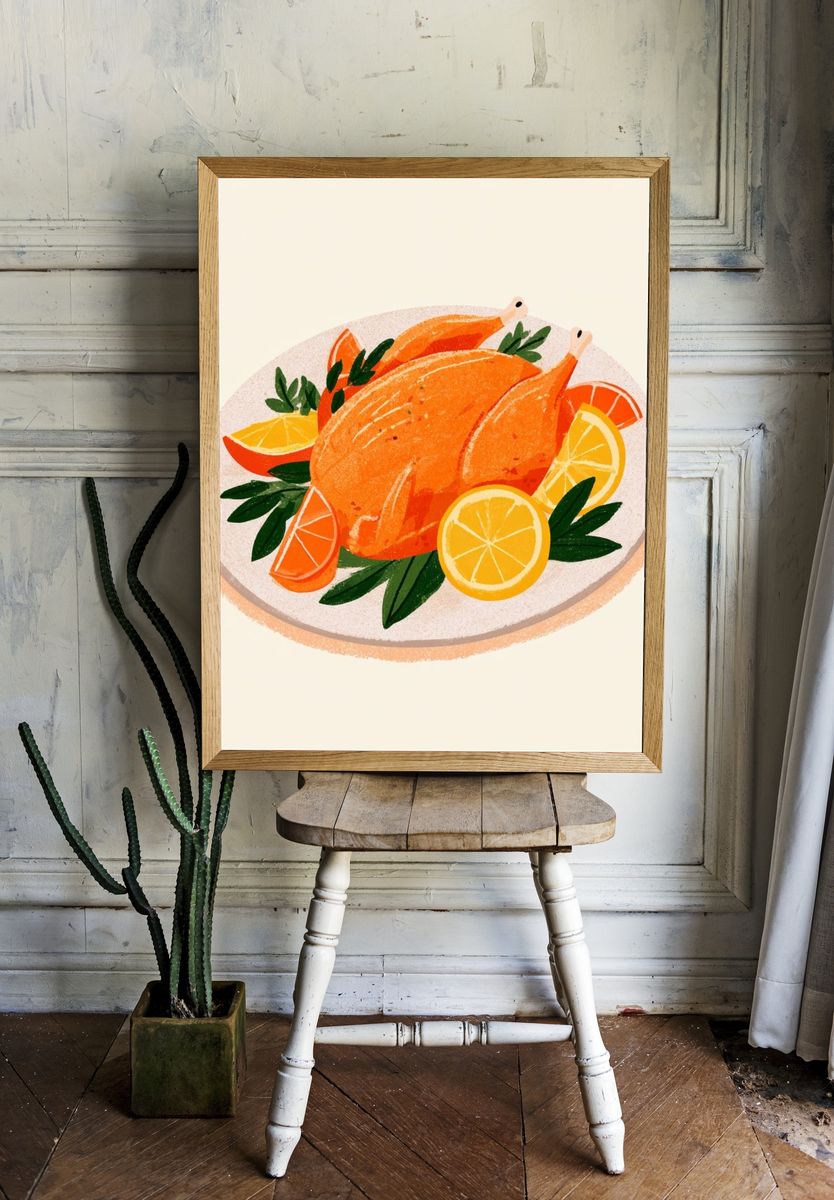 Roast Chicken with Citrus Illustration Poster. room preview