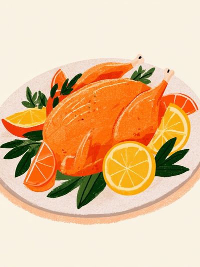 Roast Chicken with Citrus Illustration Poster.