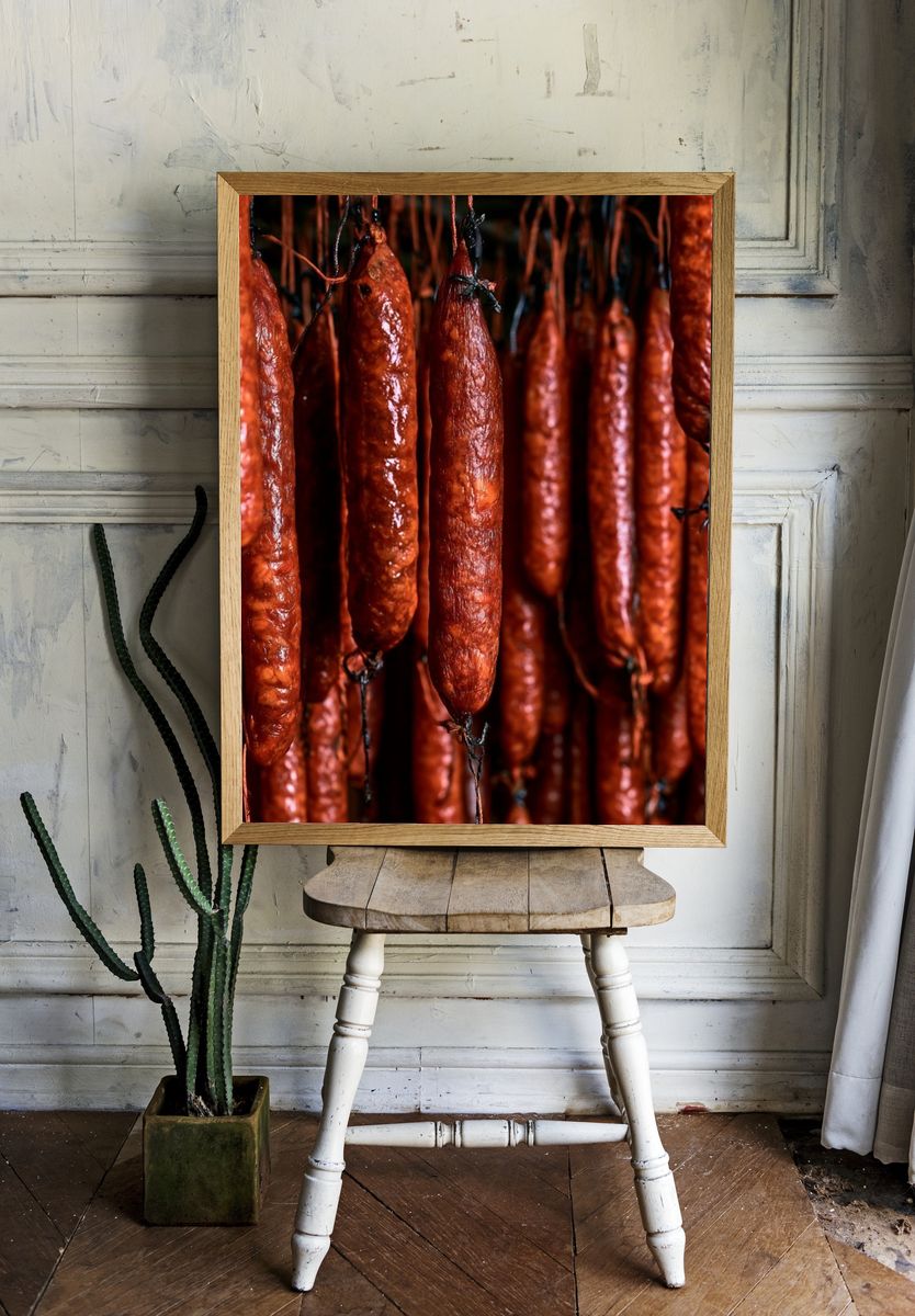 Hanging Sausages Food-Drink Poster. room preview