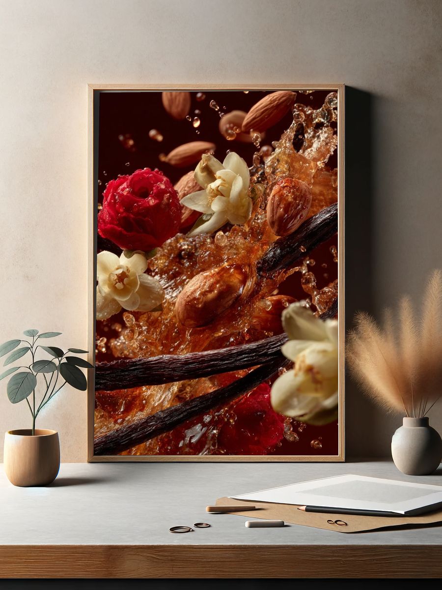 Vanilla Almond Floral Splash Poster. — room view 2