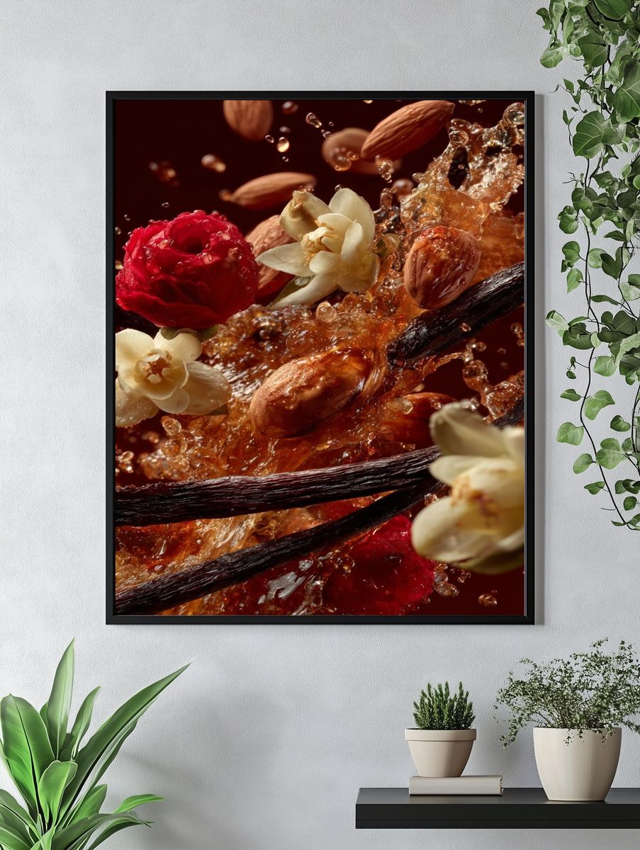 Vanilla Almond Floral Splash Poster. — room view 4