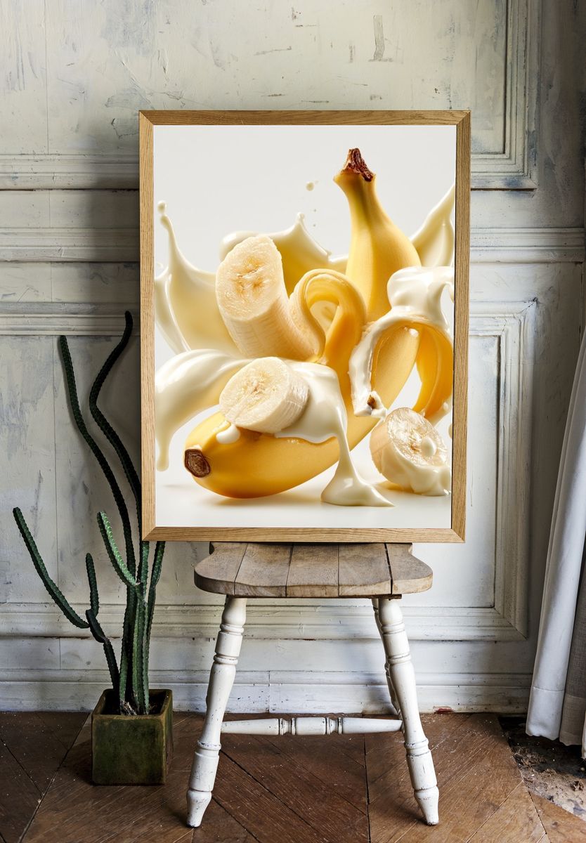 Banana Splash Still Life Print. room preview