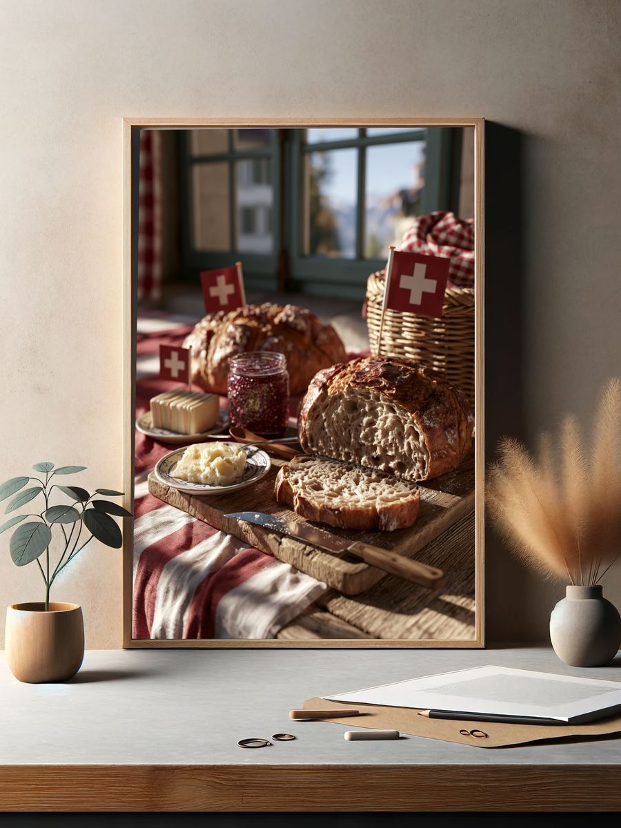 Swiss Bread Still Life Poster. — room view 2