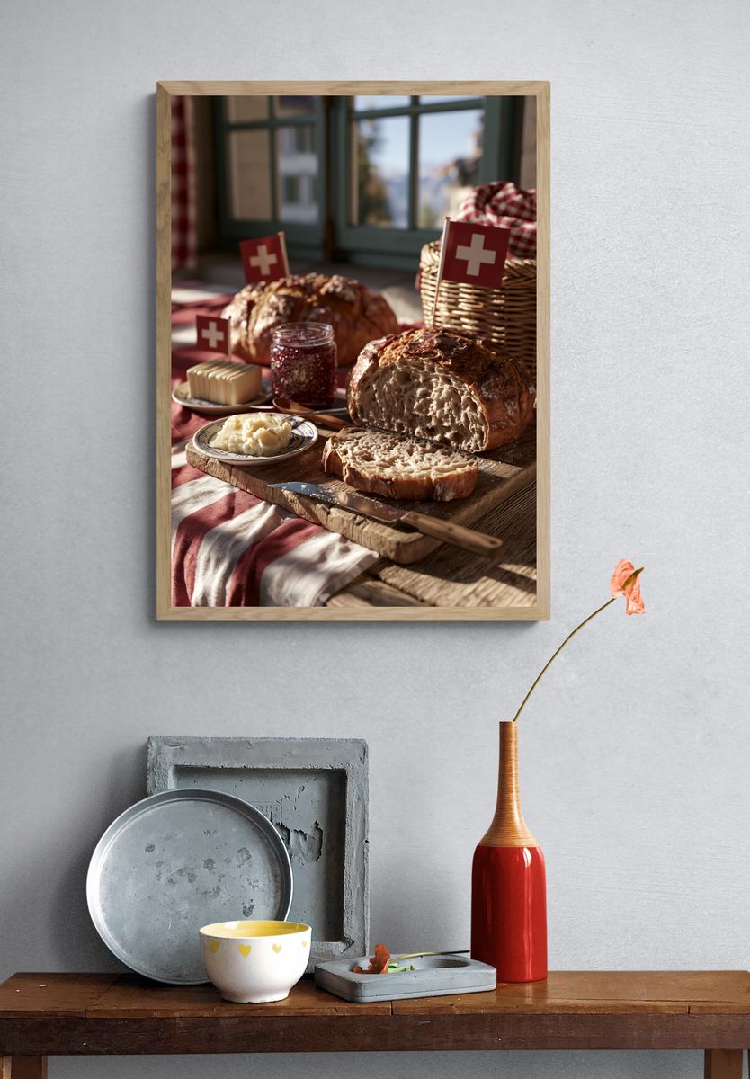 Swiss Bread Still Life Poster. — room view 3