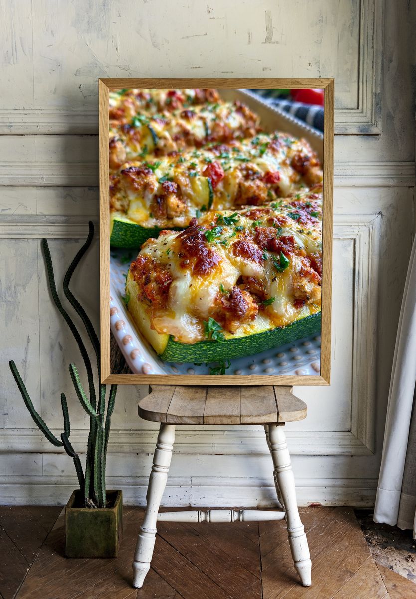 Stuffed Zucchini Bake Food Poster. room preview