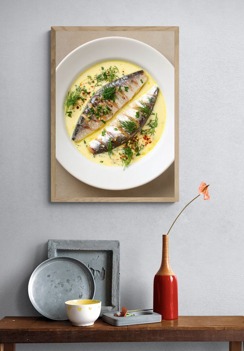 Gourmet Fish Plate Photography Poster. — room view 3