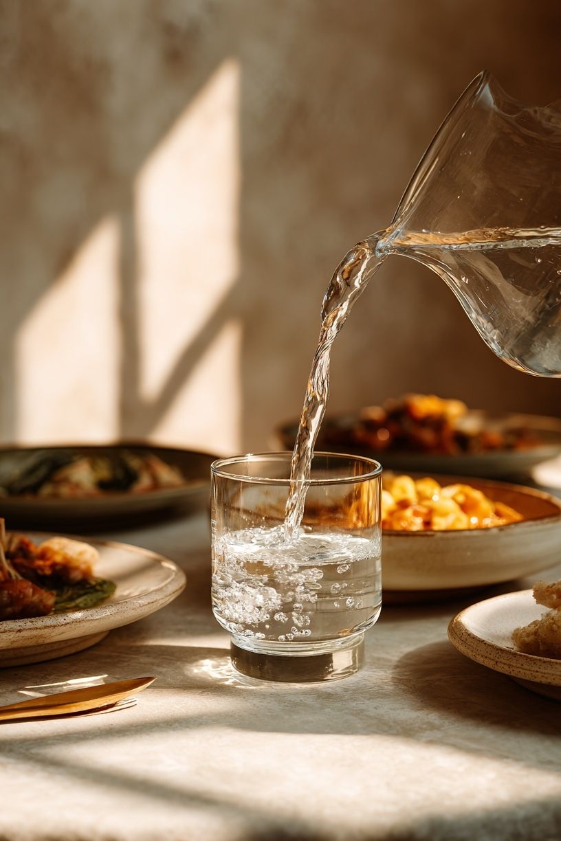 Sunlit Table Water Pour Poster. poster detail