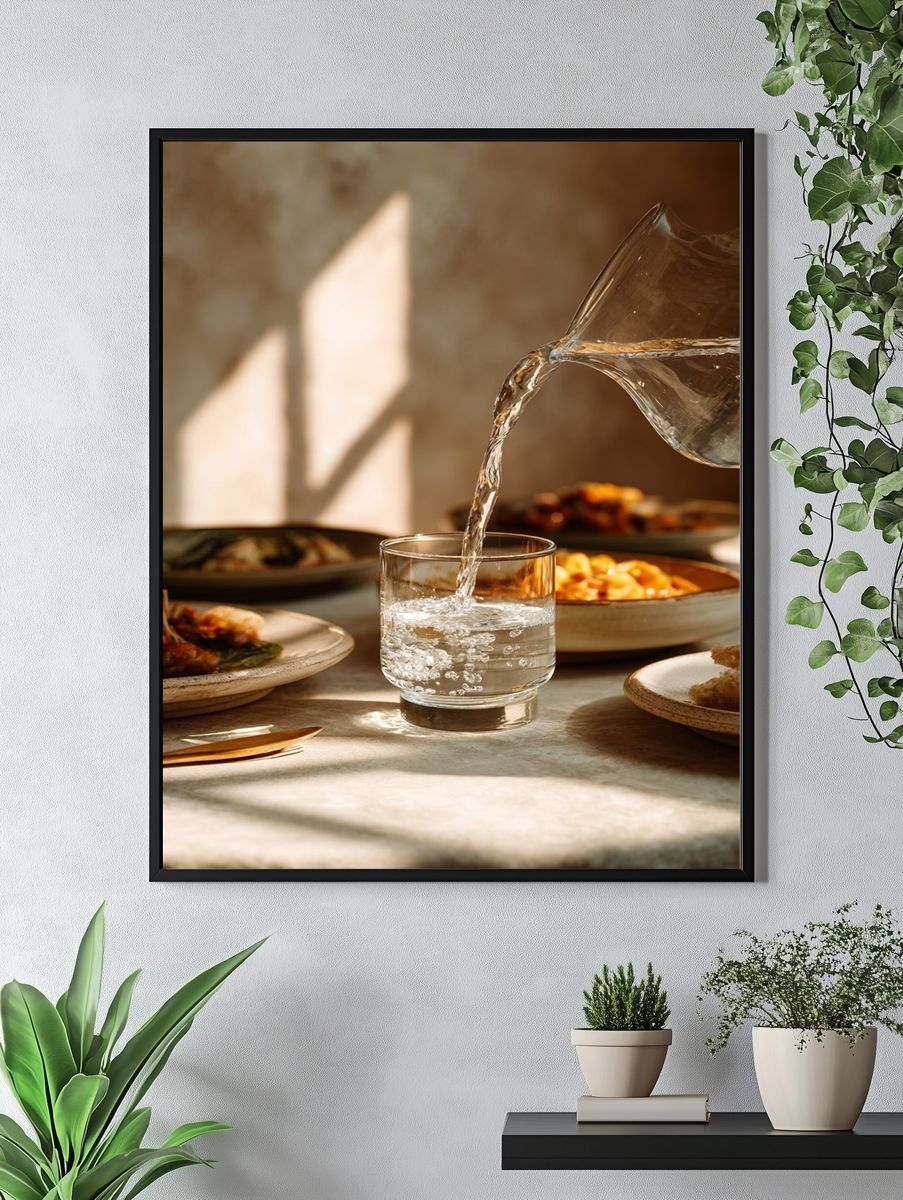 Sunlit Table Water Pour Poster. — room view 4