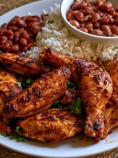 Grilled Chicken and Rice Food-Drink Poster. poster print