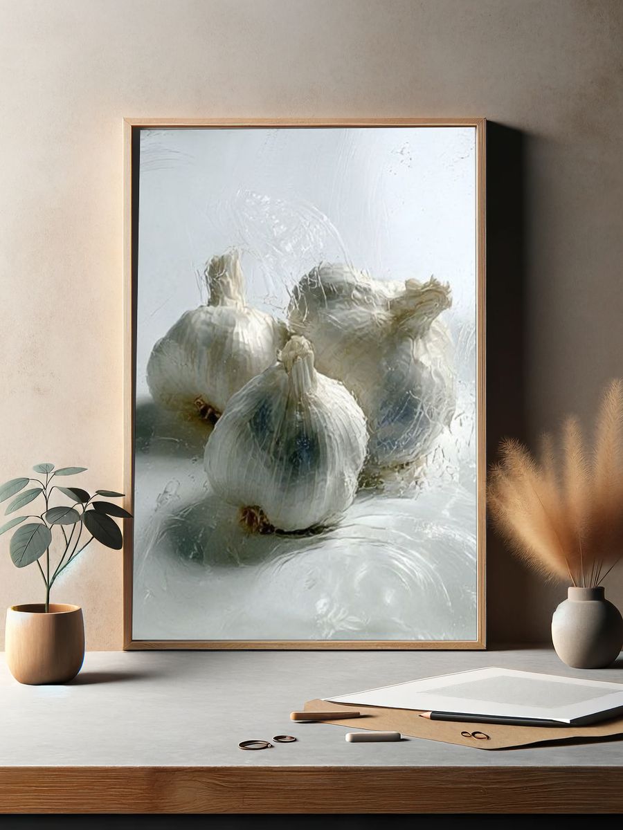 Garlic Still Life Photography Poster. — room view 2