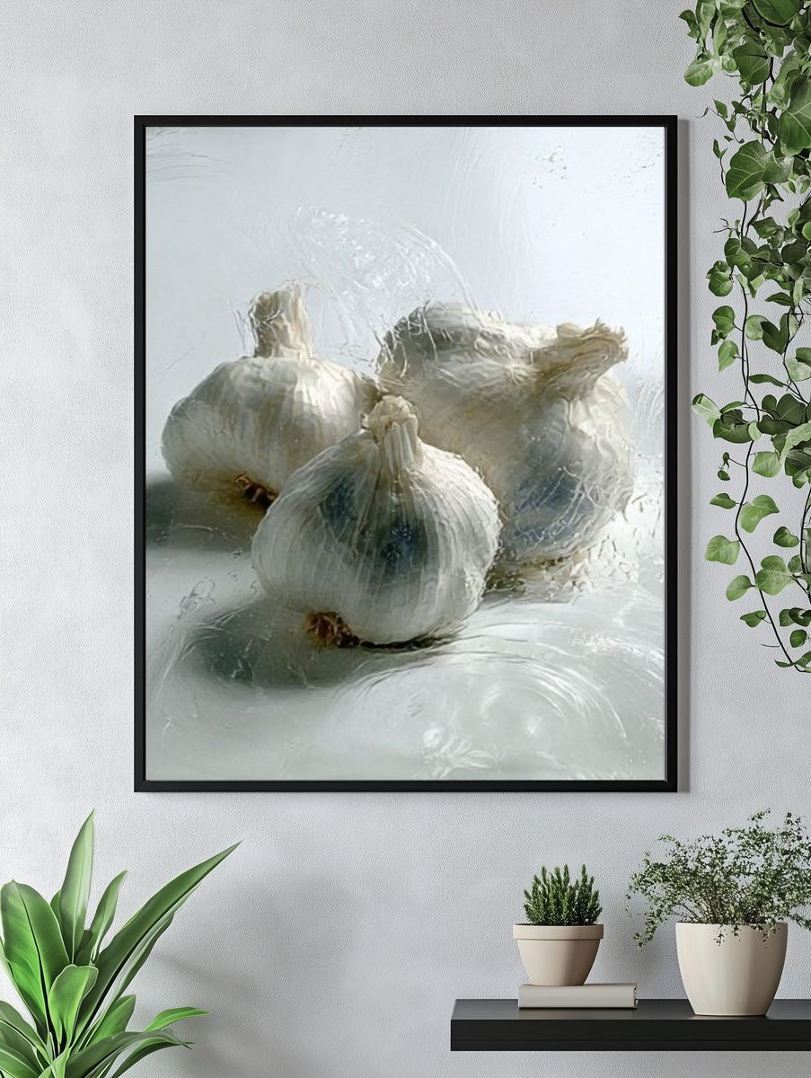 Garlic Still Life Photography Poster. — room view 4