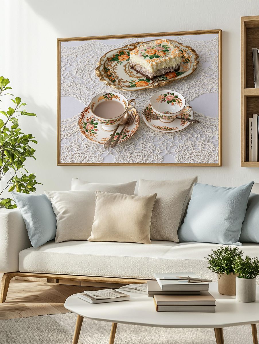 Vintage Tea Service Still Life Print. — room view 2
