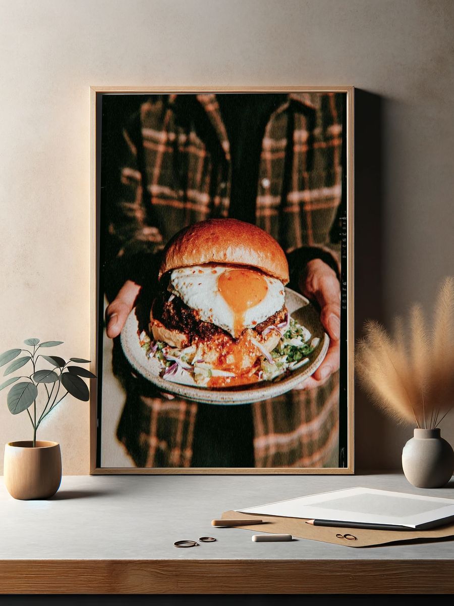 Gourmet Burger Food Photography Poster. — room view 2