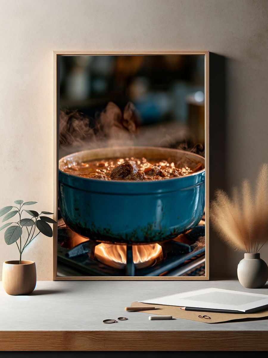 Steaming Dutch Oven Kitchen Photography Poster. — room view 2