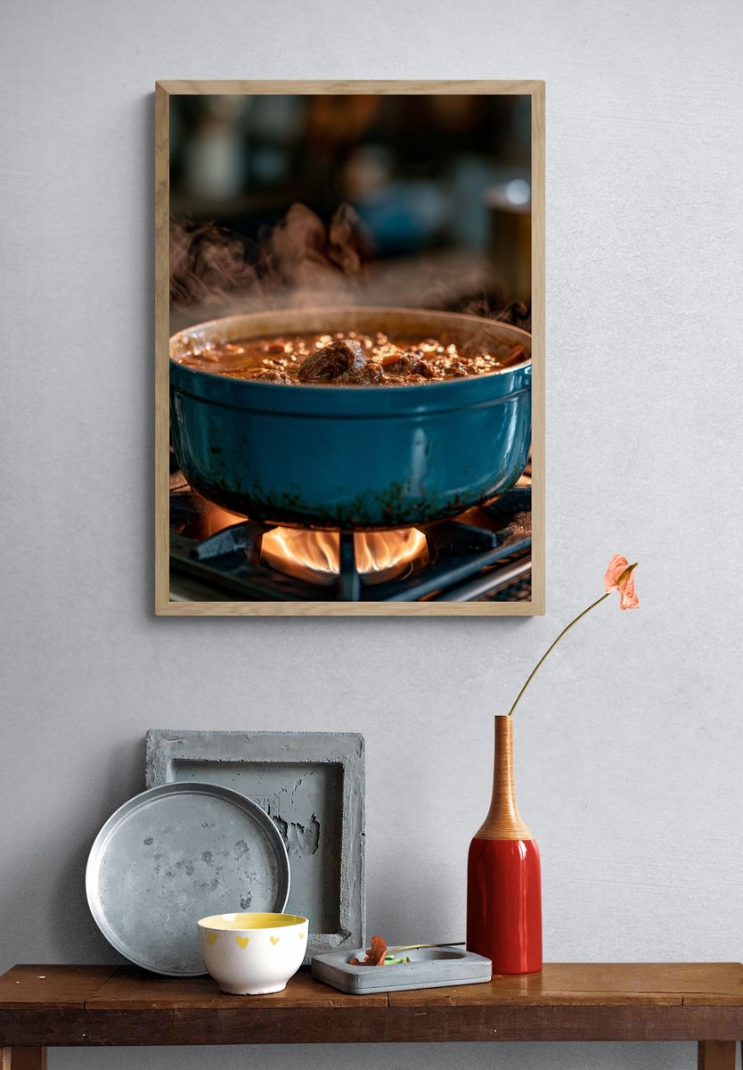 Steaming Dutch Oven Kitchen Photography Poster. — room view 3