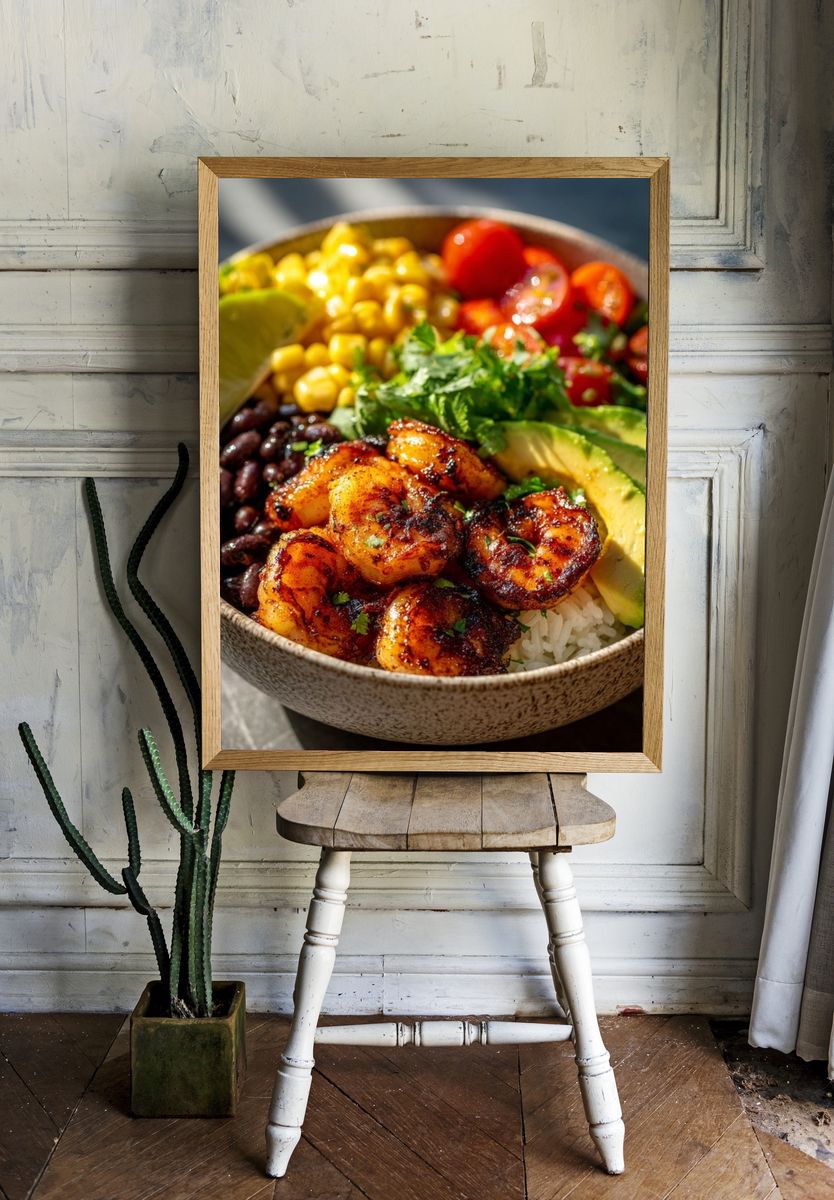 Shrimp Rice Bowl Food Photography Poster room preview