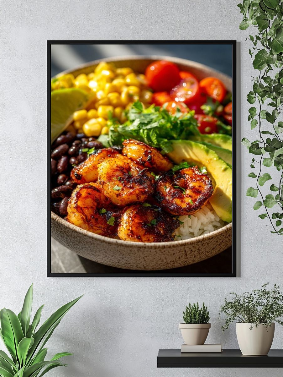 Shrimp Rice Bowl Food Photography Poster. — room view 4