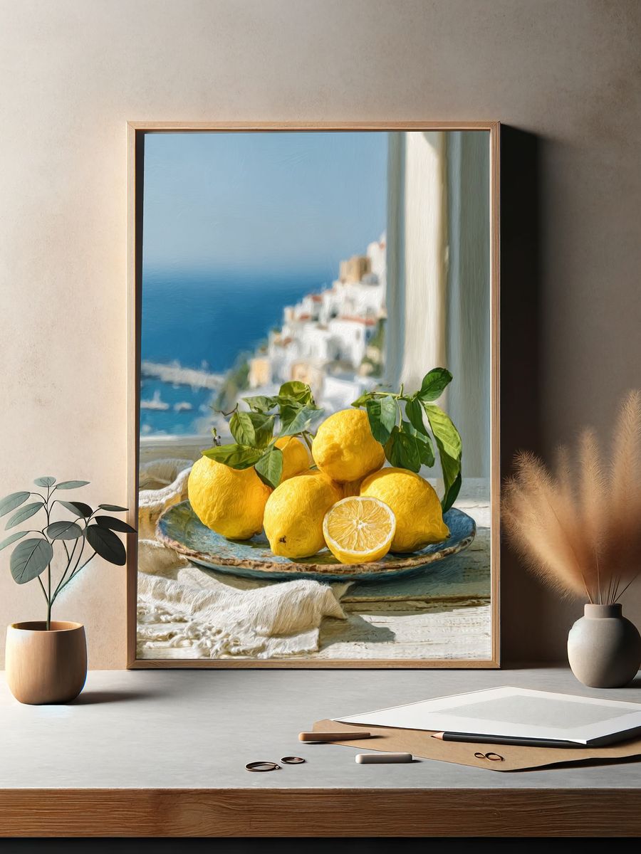Mediterranean Lemons Still Life Print. — room view 2