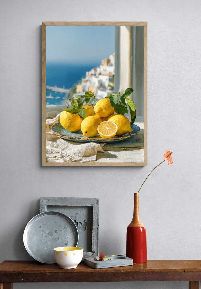 Mediterranean Lemons Still Life Print. — room view 3
