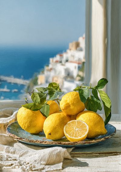 Mediterranean Lemons Still Life Print. poster
