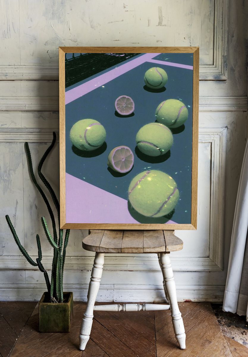 Tennis Balls and Lime Still Life Poster. room preview