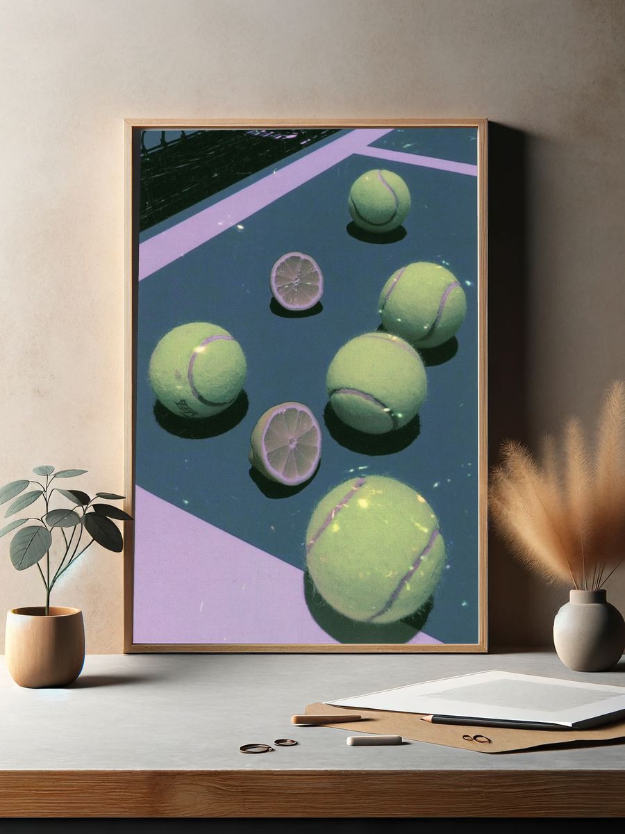 Tennis Balls and Lime Still Life Poster. — room view 2