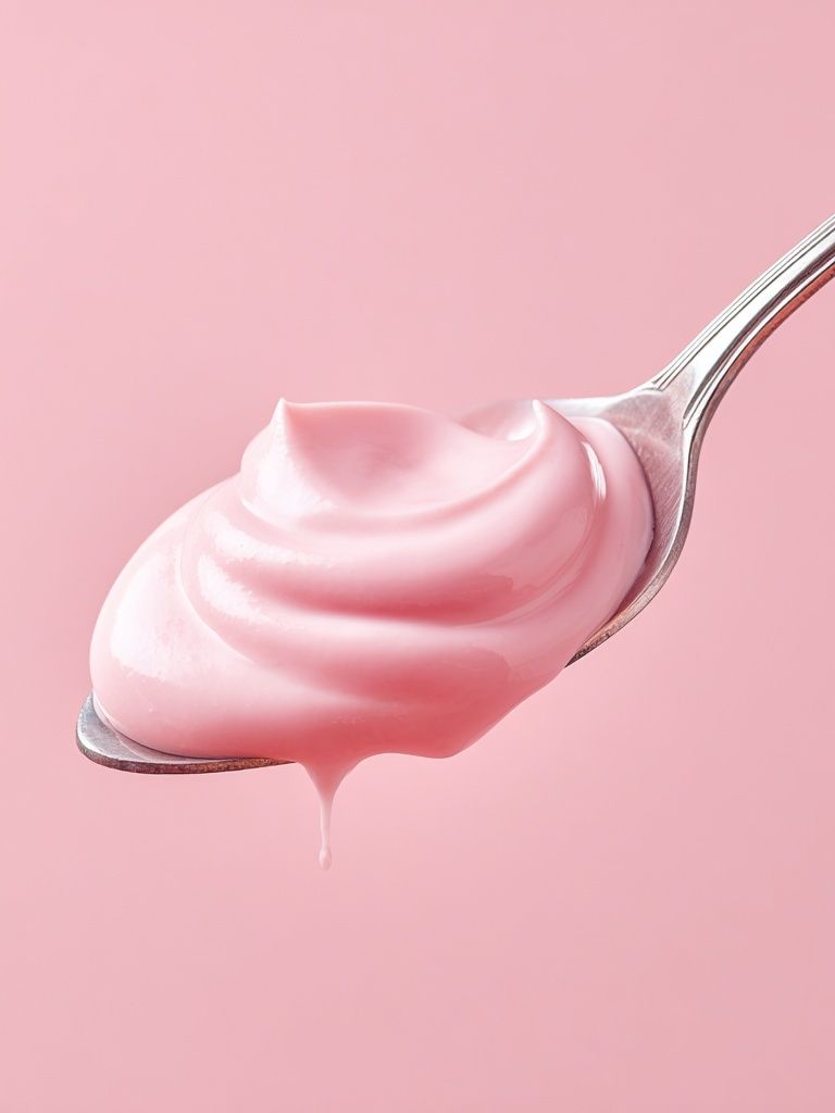 Pink Cream on Spoon — Food Photography Print. poster detail