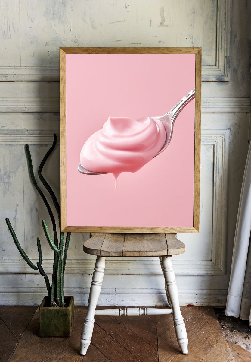 Pink Cream on Spoon — Food Photography Print room preview