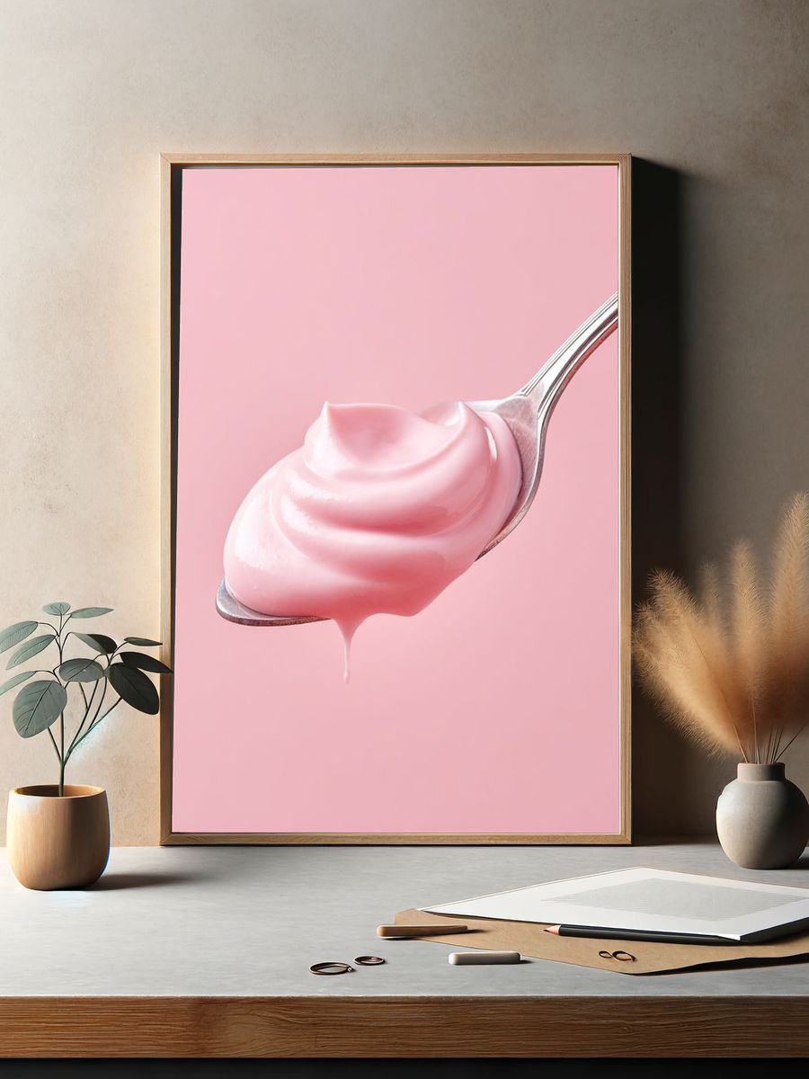 Pink Cream on Spoon — Food Photography Print. — room view 2