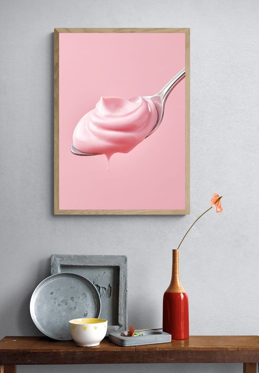 Pink Cream on Spoon — Food Photography Print. — room view 3