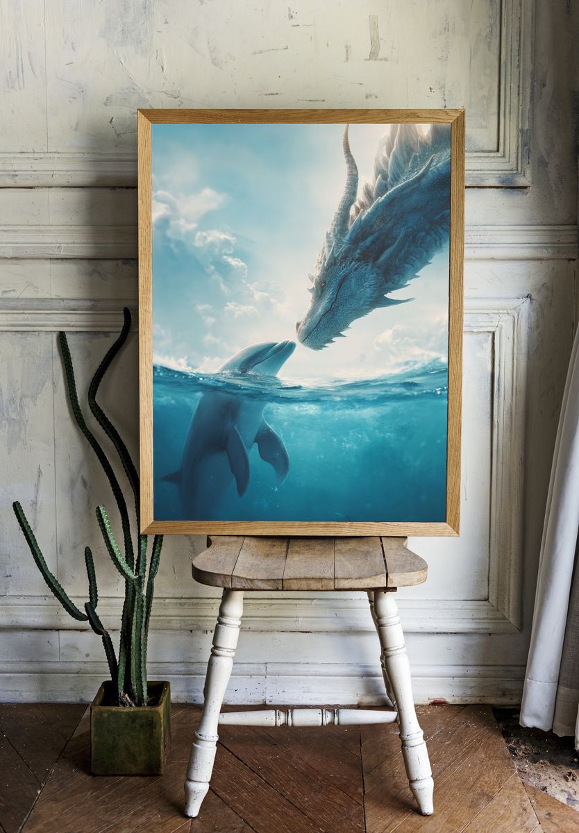 Dolphin and Dragon — Fantasy Print. — room view 1