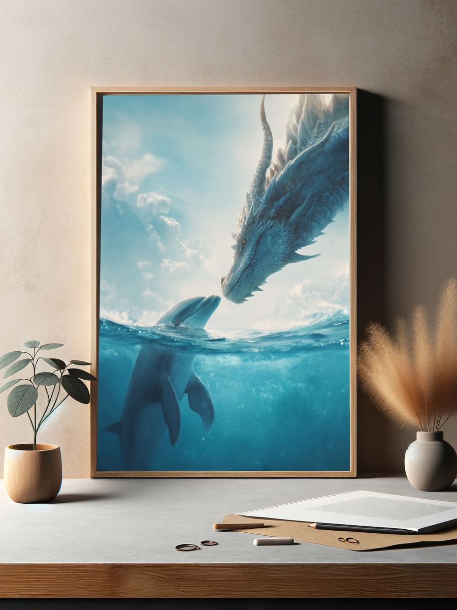 Dolphin and Dragon — Fantasy Print. — room view 2