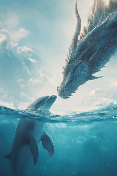 Dolphin and Dragon — Fantasy Print. poster print