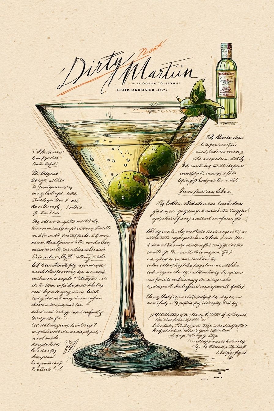 Dirty Martini Recipe Poster. poster — food-drink art