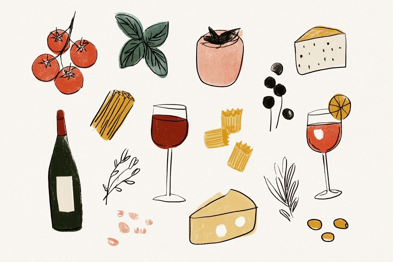Italian Cuisine Illustration Poster. poster — food-drink art