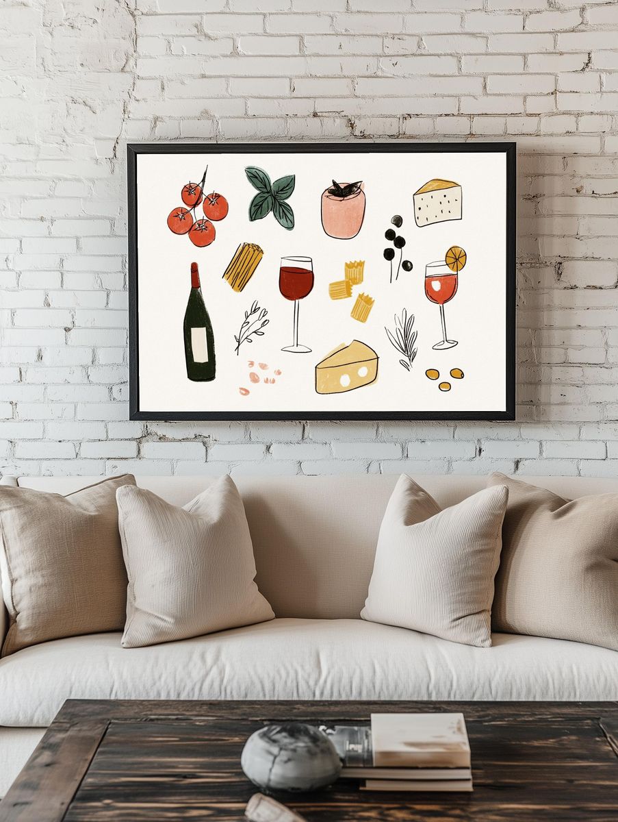 Italian Cuisine Illustration Poster. — room view 1