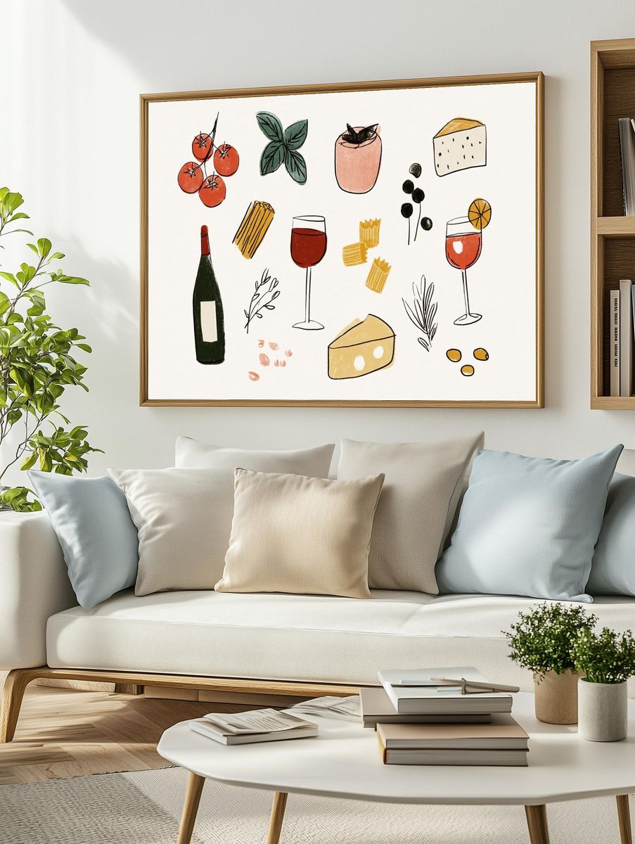 Italian Cuisine Illustration Poster. — room view 2