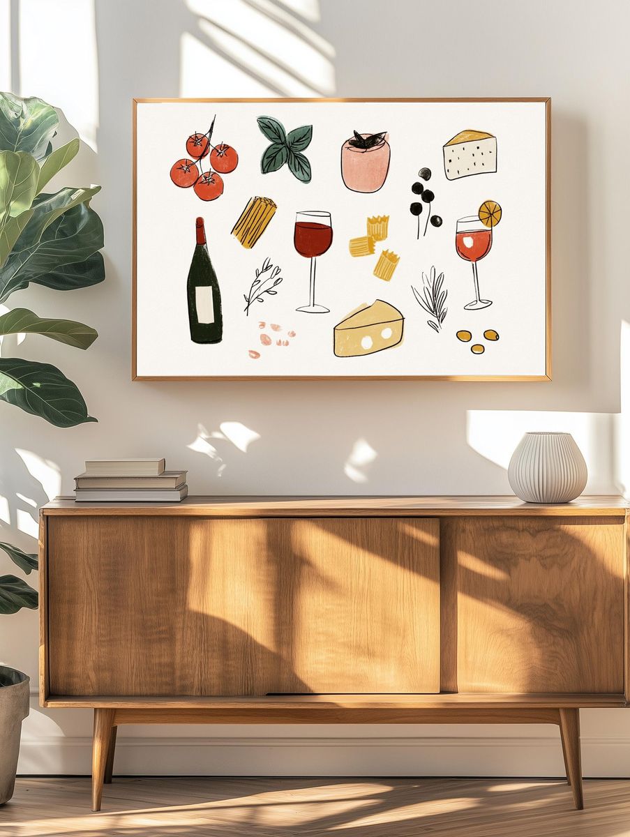 Italian Cuisine Illustration Poster. — room view 3
