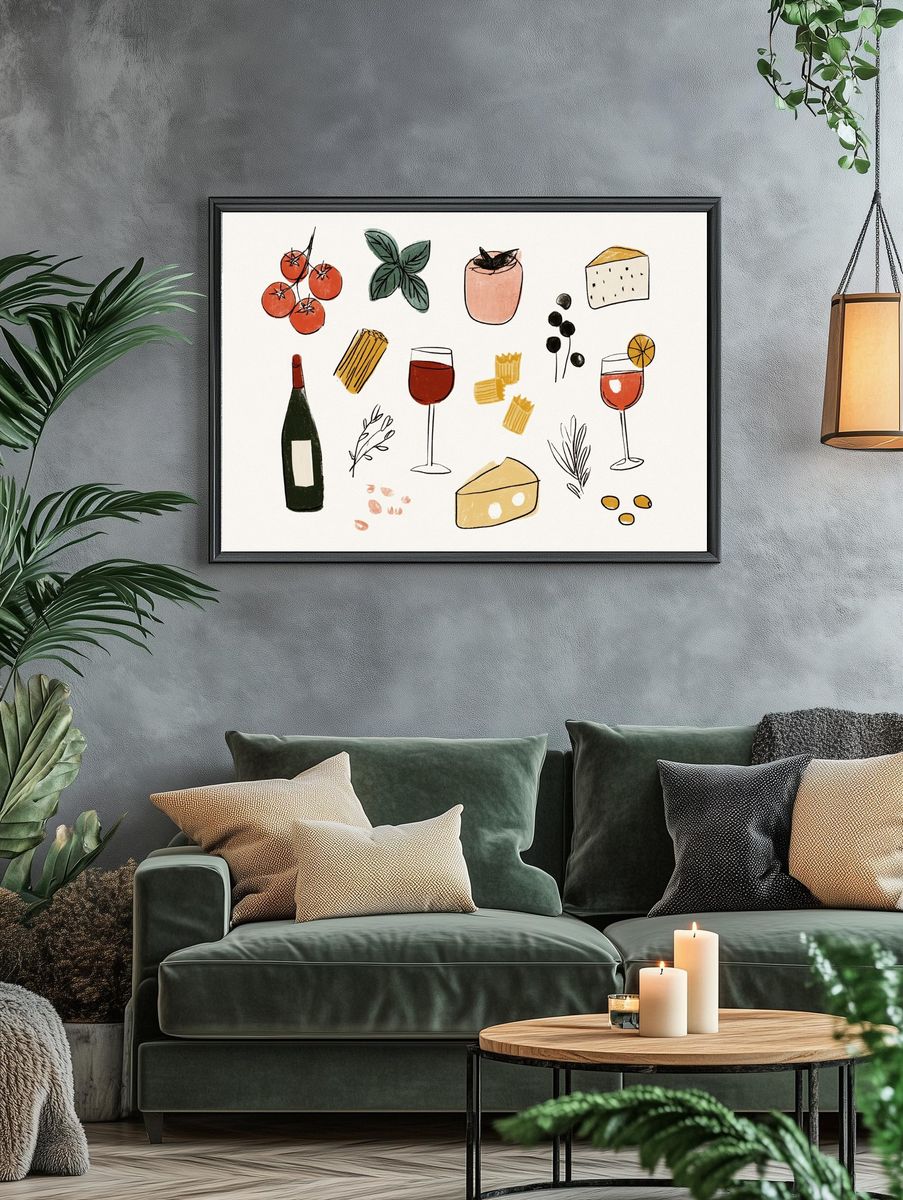 Italian Cuisine Illustration Poster. — room view 4